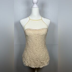 Anthropologie- Kimchi Blue Cream Sheer/Lace Embellished Fitted Tank Top.Size S.